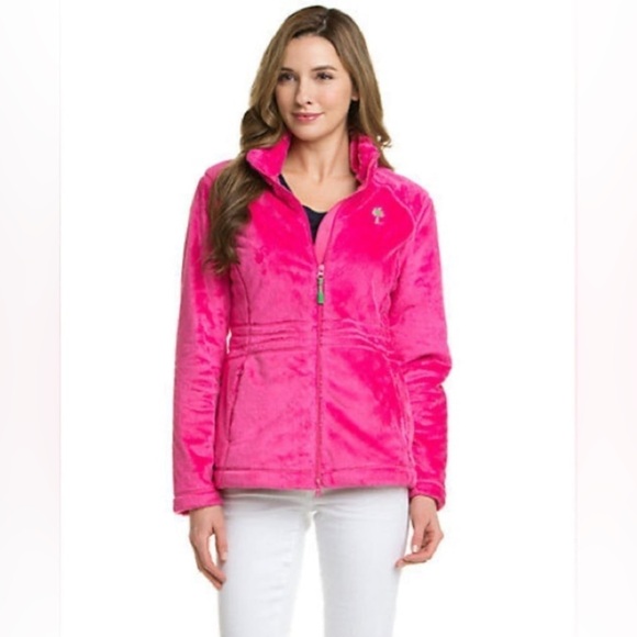 FLASH SALE! Lilly Pulitzer Maddie Pink Sherpa Fleece Full Zip Jacket Size Small - Picture 1 of 10